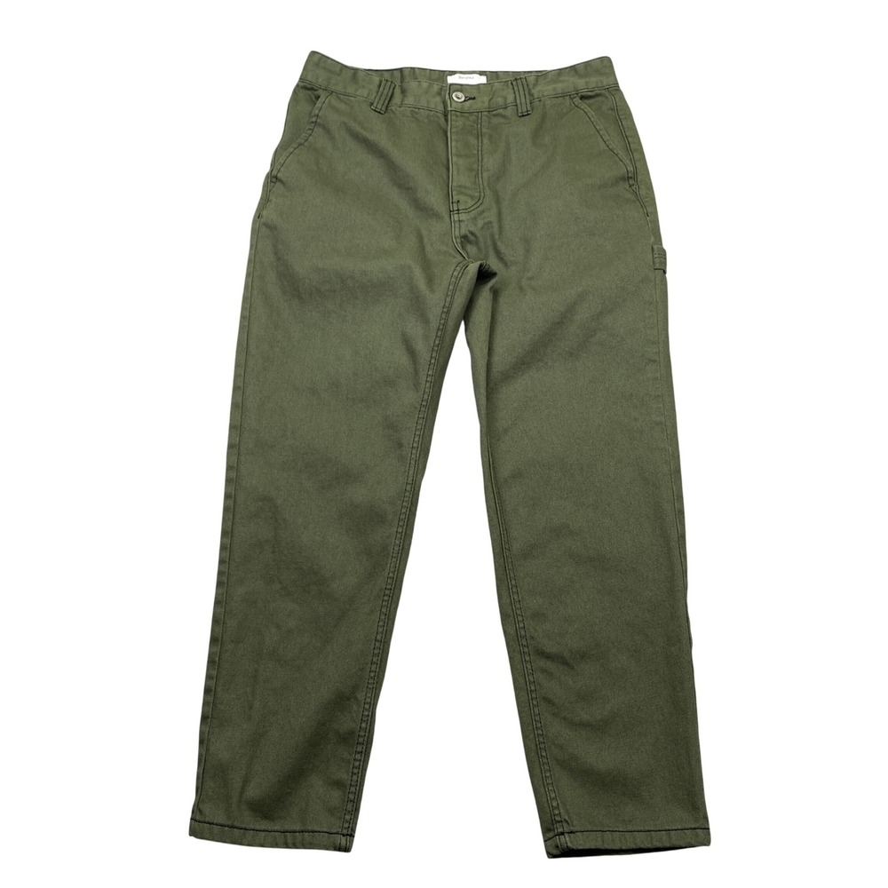 Bershka Man Slim Fit Olive Green Cotton Twill Pants‎ Mens Sz 32 Grunge Preppy